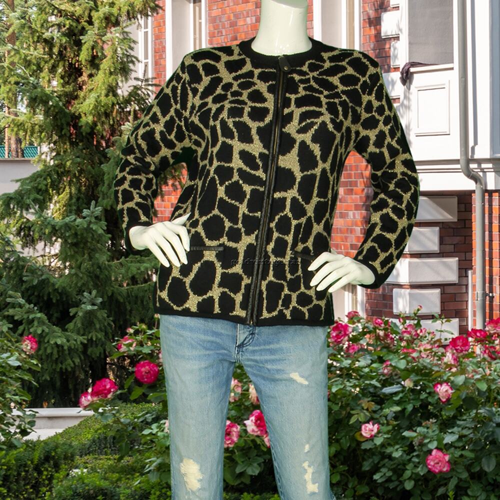 80s Vintage Rochelle Cheetah Spotted Animal Print Safari Knit Metallic Sweater S